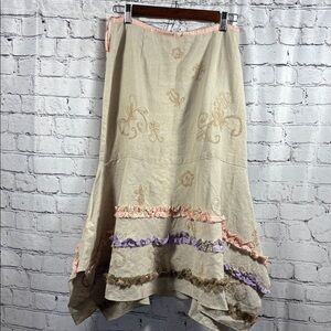 J. Jill Linen A-Line Skirt with Soft Pink and Violet Accent